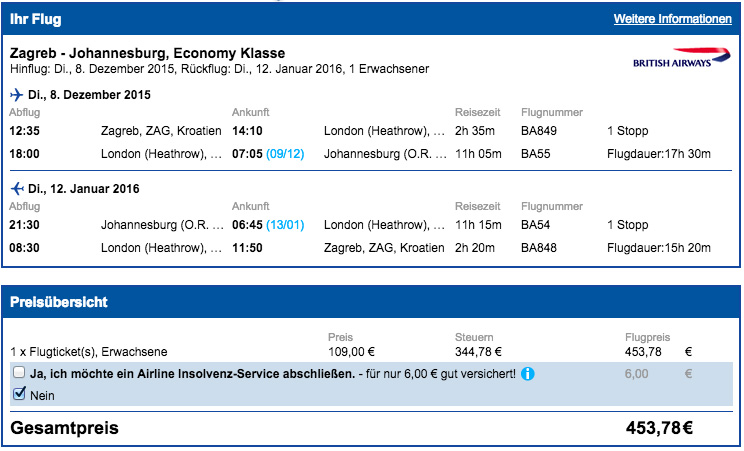 Johannesburg avio karte